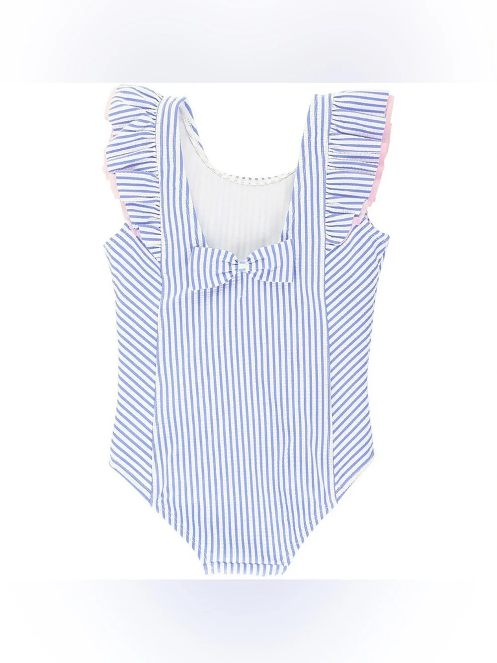 RuffleButts Periwinkle Blue Seersucker Waterfall One Piece UPF 50+ Size 2T